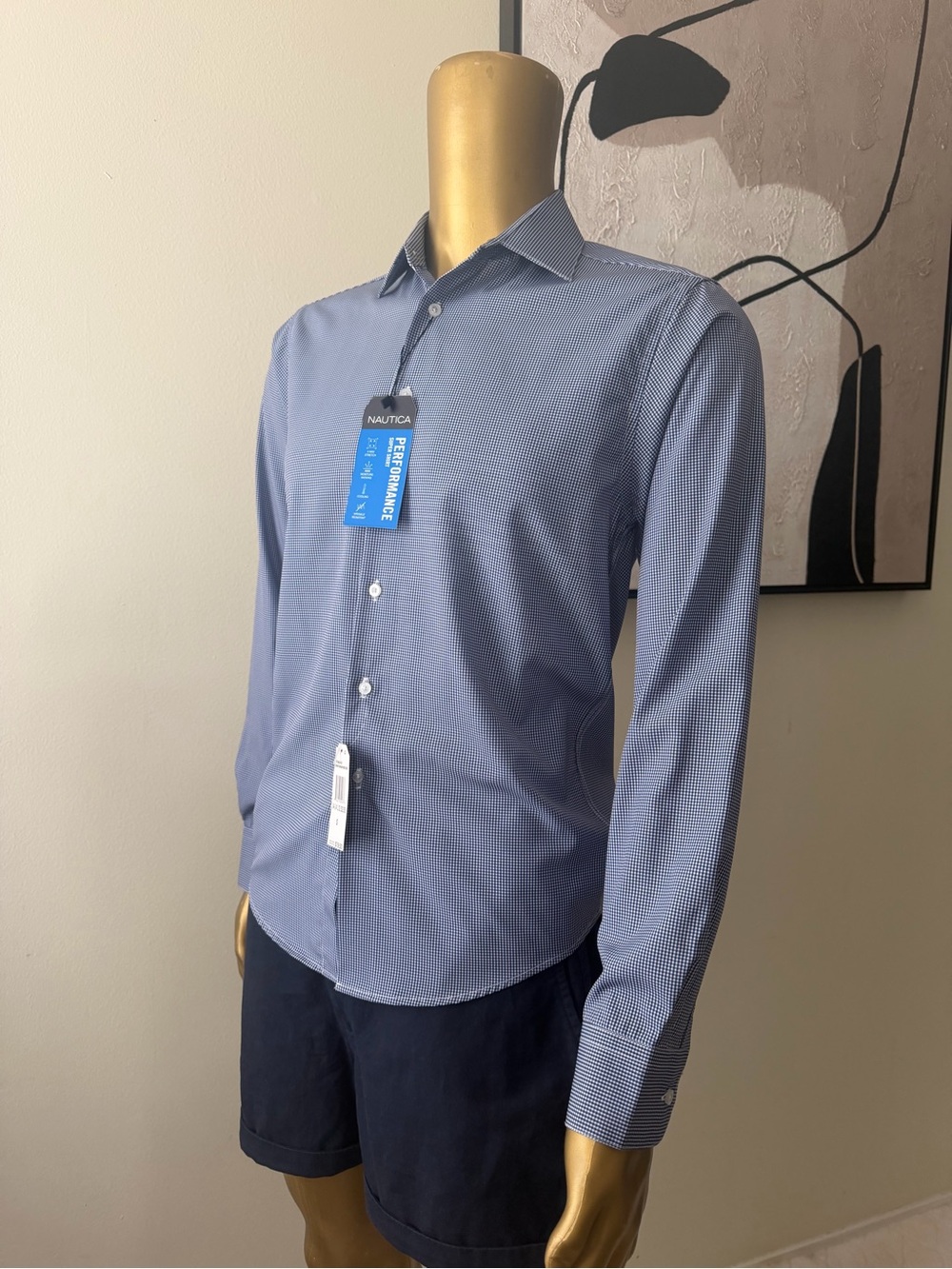 Nautica Men's Light Blue Micro-Check Performance Dress Shirt